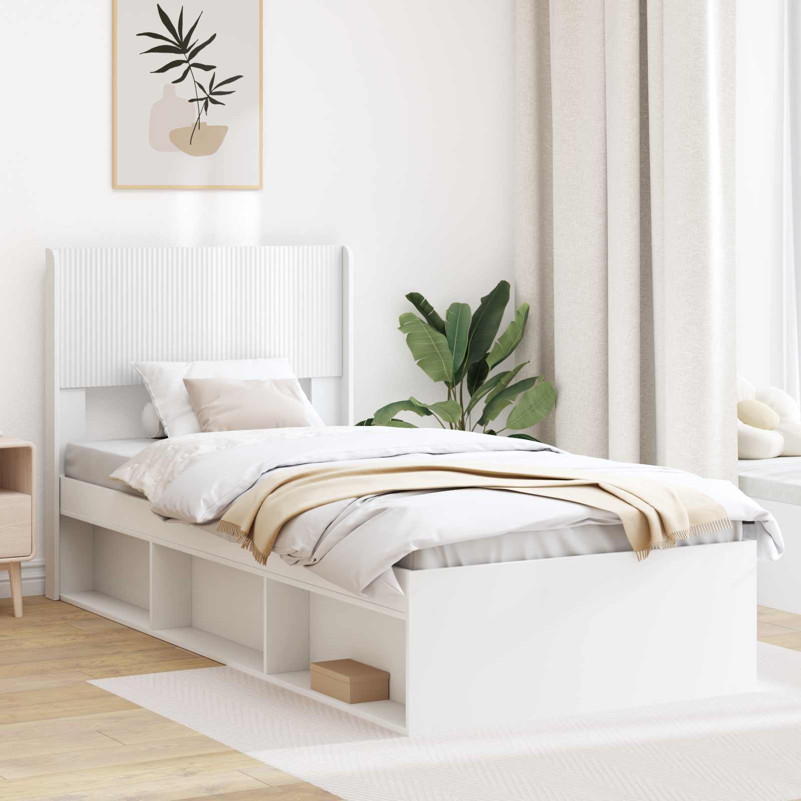Struttura del letto con stoccaggio e testata Bianco 75 x 190 cm | homemem39