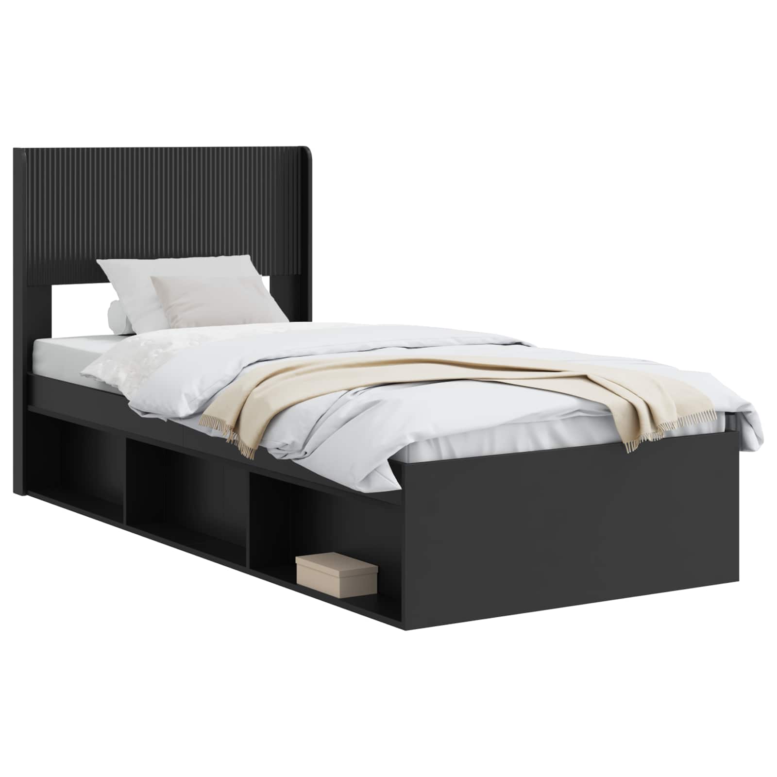 Struttura del letto con stoccaggio e testata Nero 75 x 190 cm | homemem39