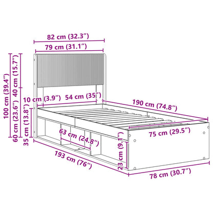 Struttura del letto con stoccaggio e testata Nero 75 x 190 cm | homemem39
