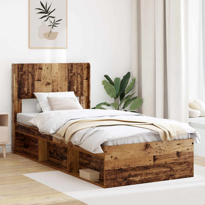 Struttura del letto con stoccaggio e testata Legno antico | homemem39