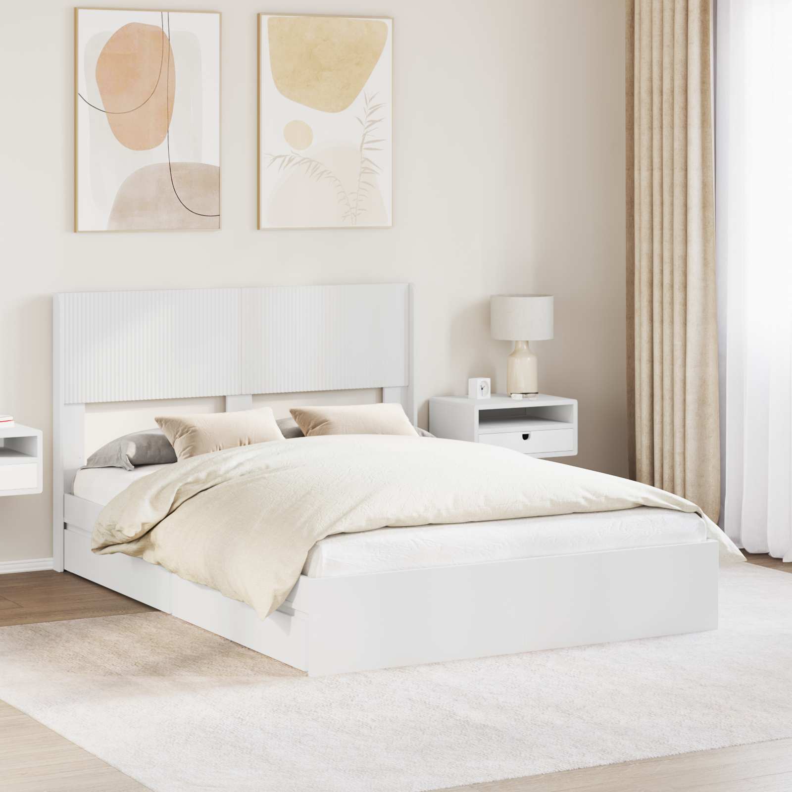Struttura del letto con stoccaggio e testata Bianco | homemem39