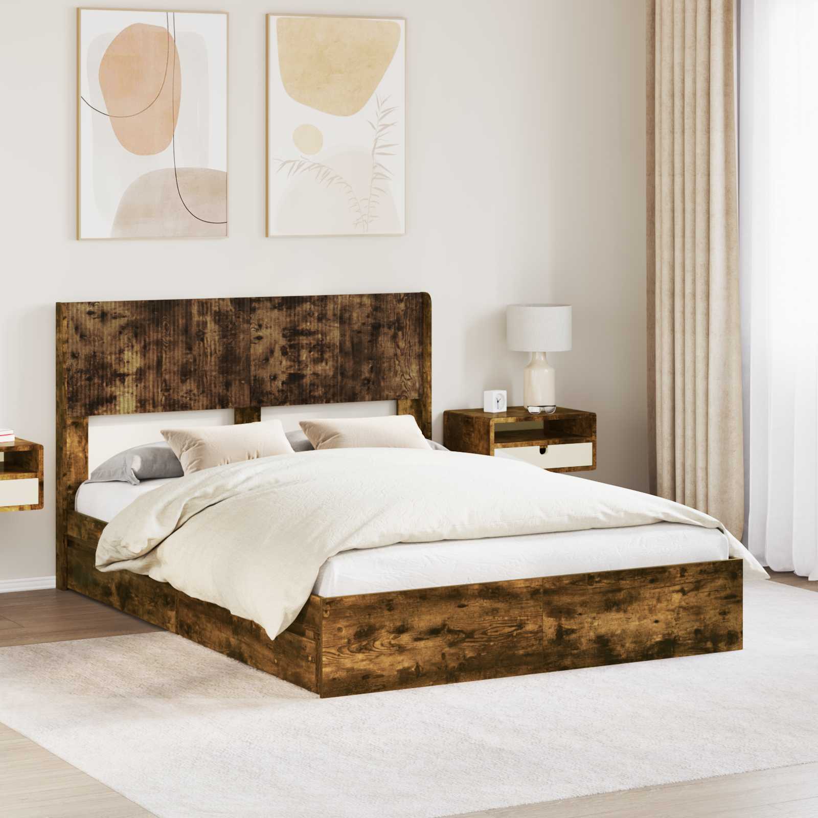 Struttura del letto con stoccaggio e testata Rovere Fumo | homemem39