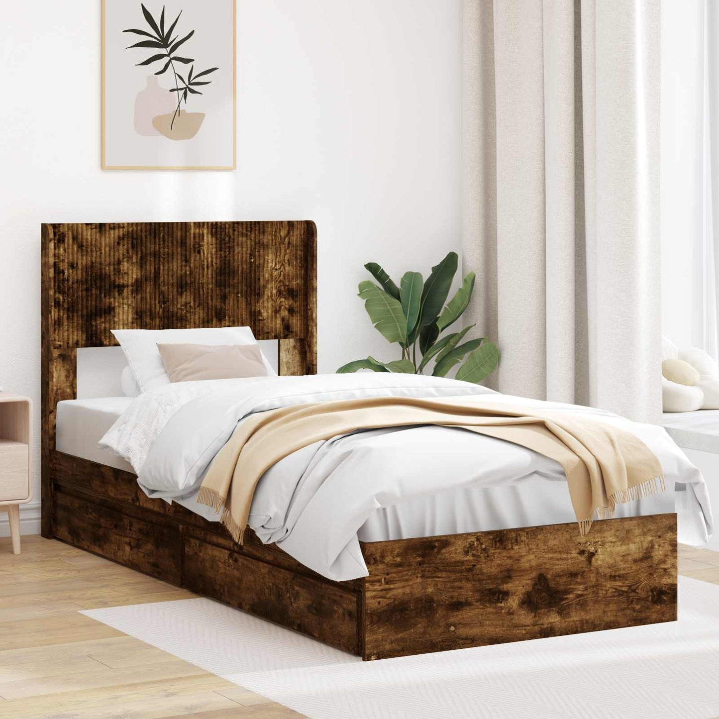 Struttura del letto con stoccaggio e testata Rovere Fumo | homemem39