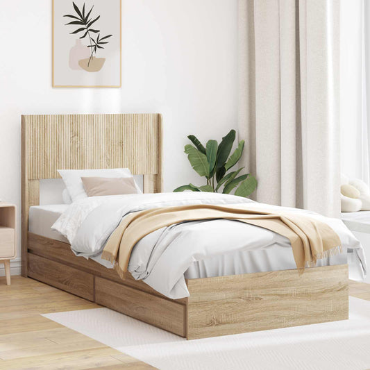 Struttura del letto con stoccaggio e testata Rovere Sonoma