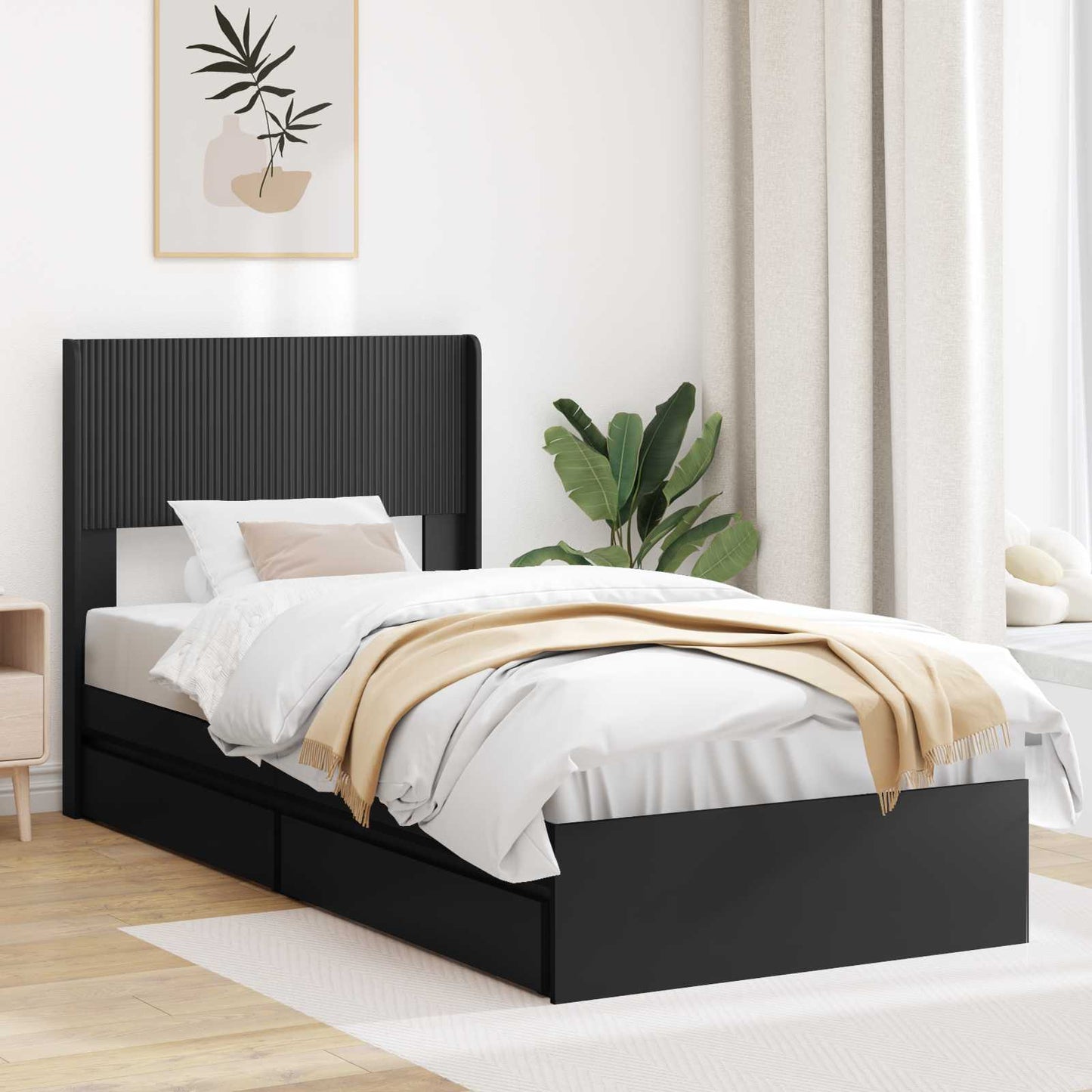 Struttura del letto con stoccaggio e testata Nero 90 x 190 cm | homemem39