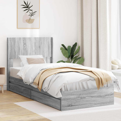 Struttura del letto con stoccaggio e testata Sonoma grigio | homemem39