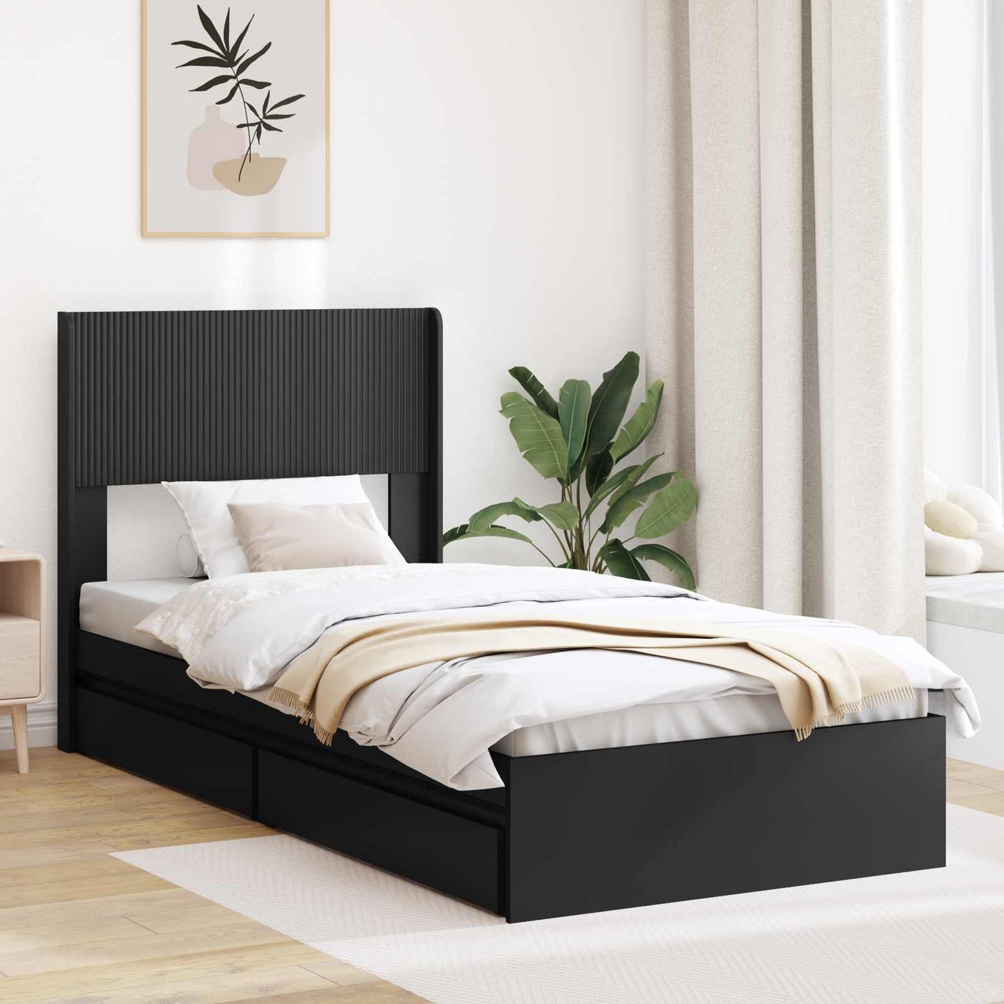 Struttura del letto con stoccaggio e testata Nero 75 x 190 cm | homemem39