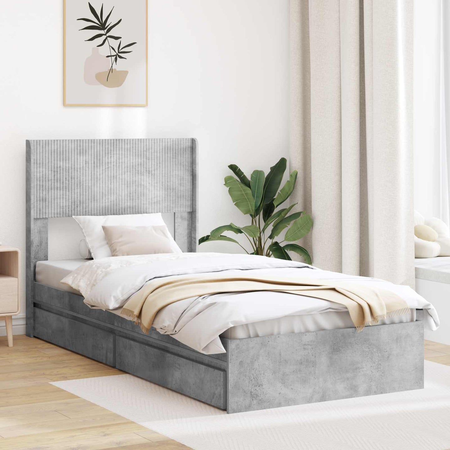 Struttura del letto con stoccaggio e testata Grigio Cemento | homemem39