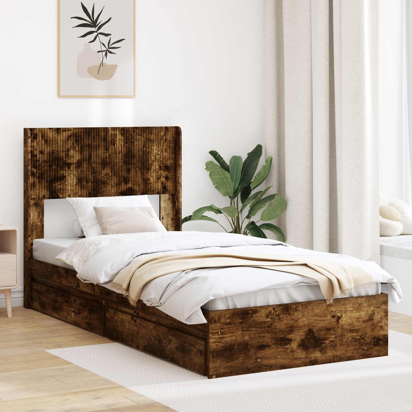 Struttura del letto con stoccaggio e testata Rovere Fumo | homemem39