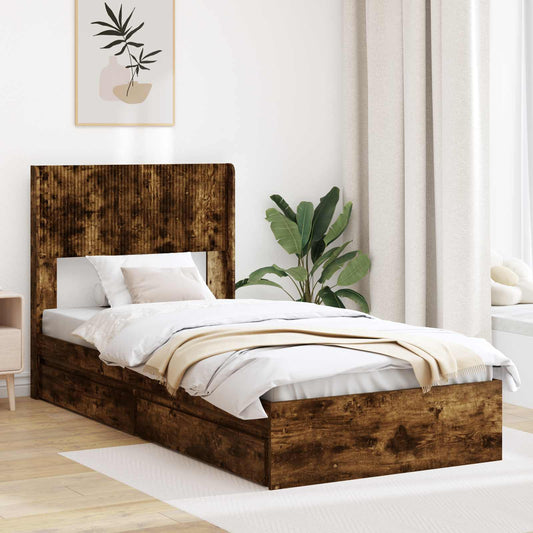 Struttura del letto con stoccaggio e testata Rovere Fumo | homemem39