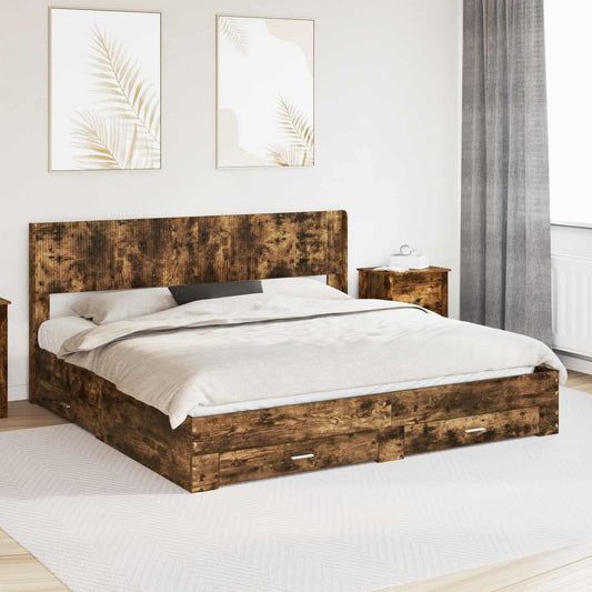 Struttura del letto con stoccaggio e testata Rovere Fumo | homemem39