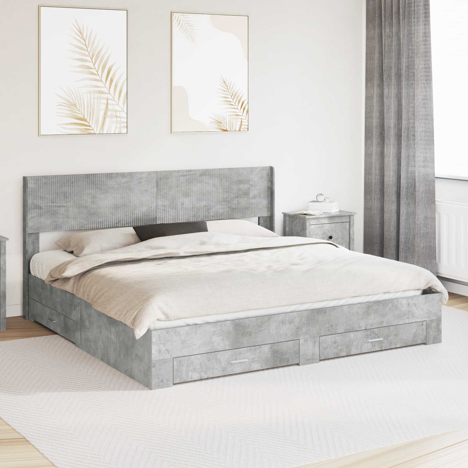 Struttura del letto con stoccaggio e testata Grigio Cemento | homemem39