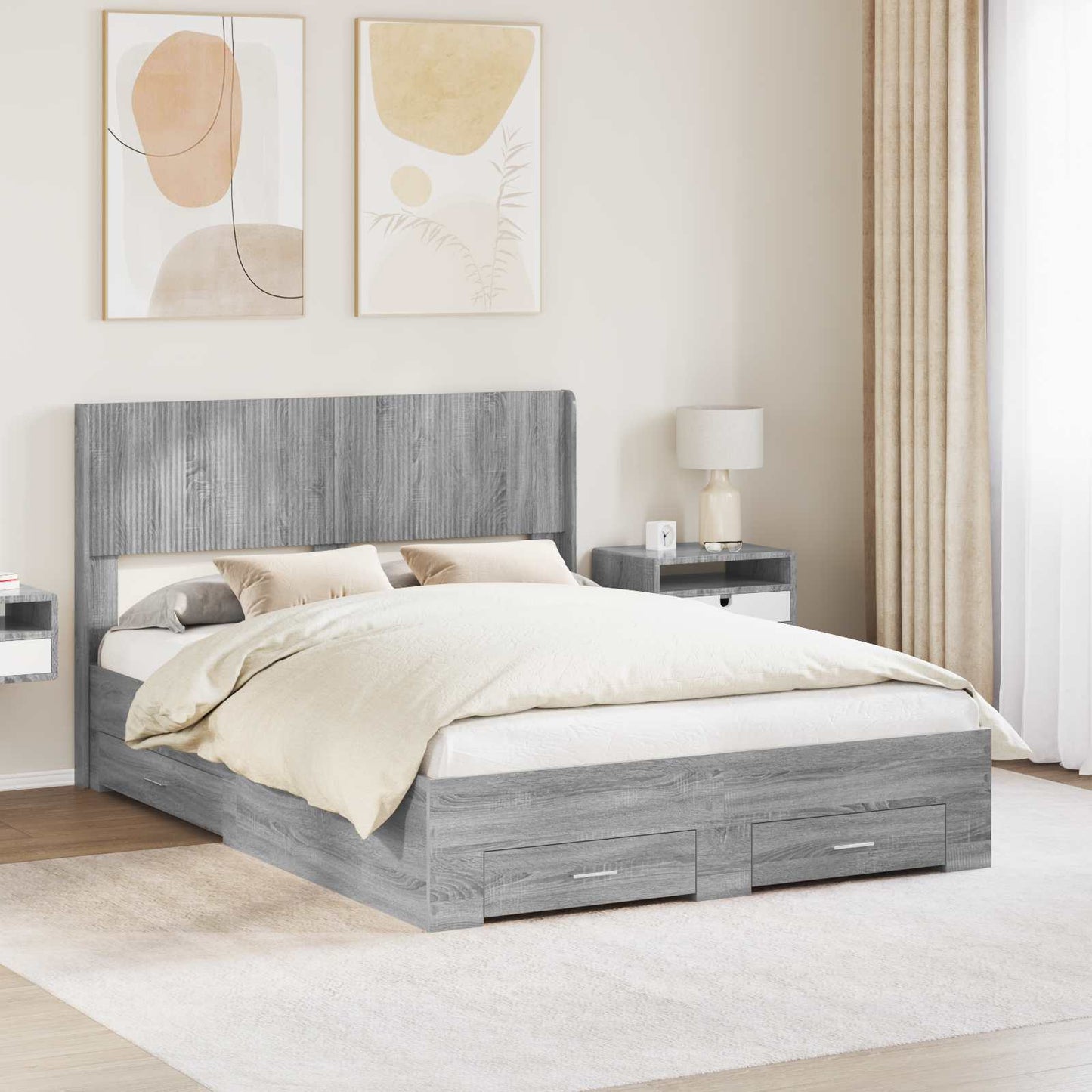 Struttura del letto con stoccaggio e testata Sonoma grigio | homemem39