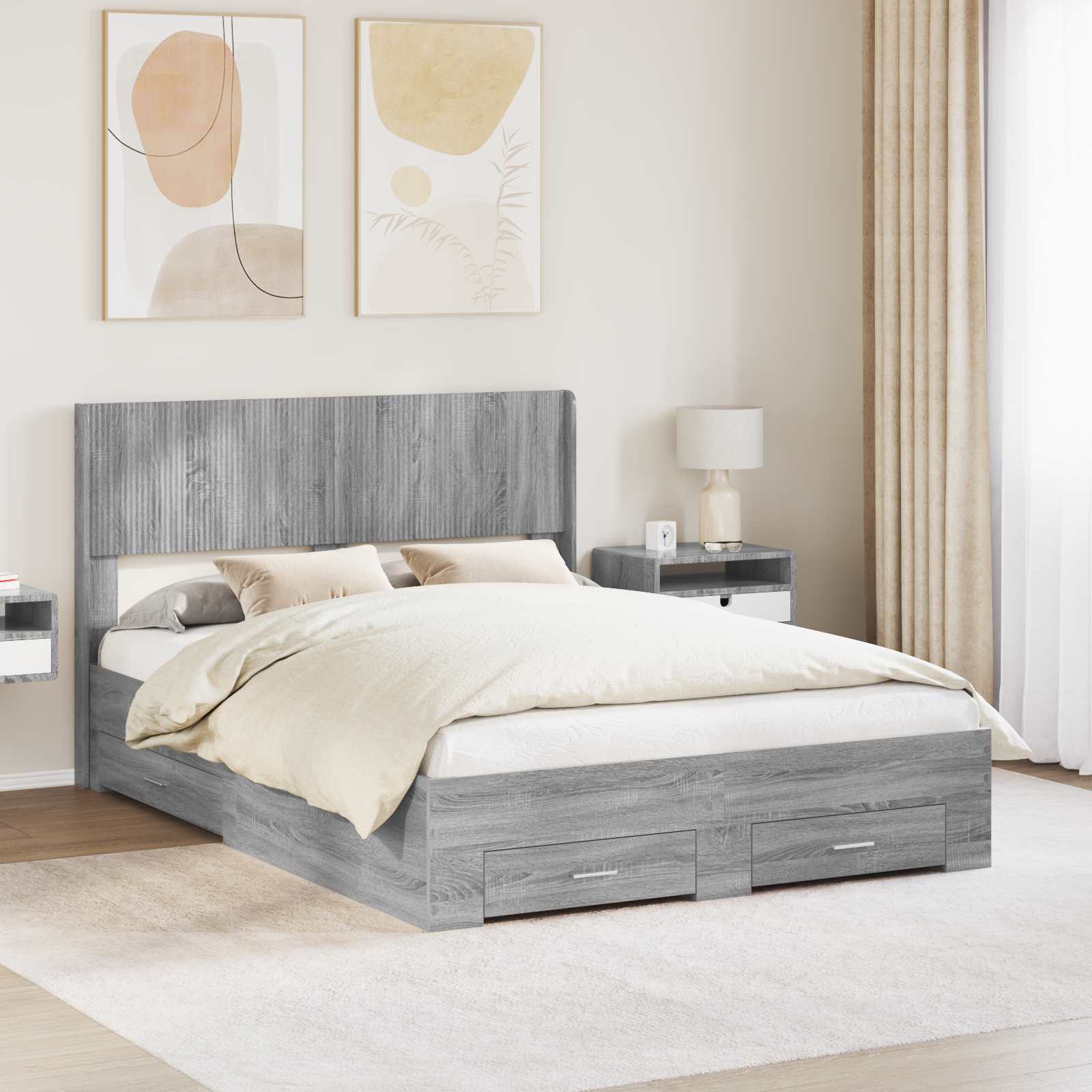 Struttura del letto con stoccaggio e testata Sonoma grigio | homemem39