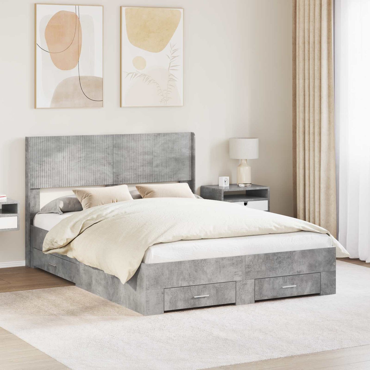 Struttura del letto con stoccaggio e testata Grigio Cemento | homemem39