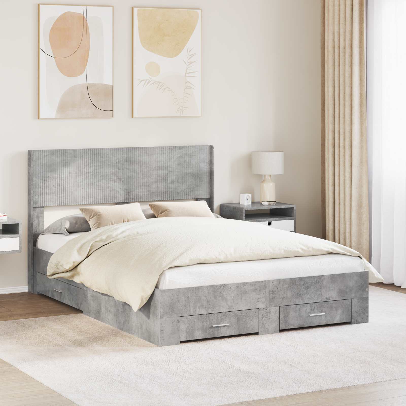 Struttura del letto con stoccaggio e testata Grigio Cemento | homemem39