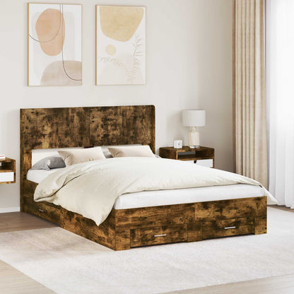 Struttura del letto con stoccaggio e testata Rovere Fumo | homemem39