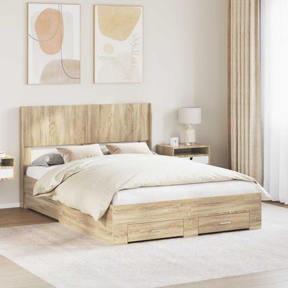 Struttura del letto con stoccaggio e testata Rovere Sonoma