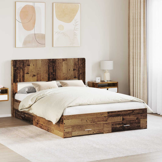 Struttura del letto con stoccaggio e testata Legno antico | homemem39
