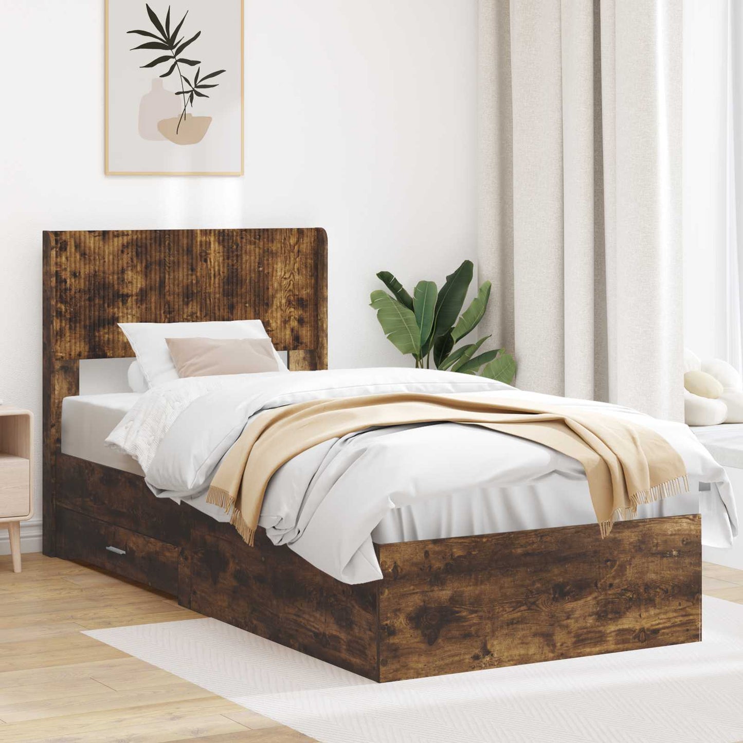 Struttura del letto con stoccaggio e testata Rovere Fumo | homemem39
