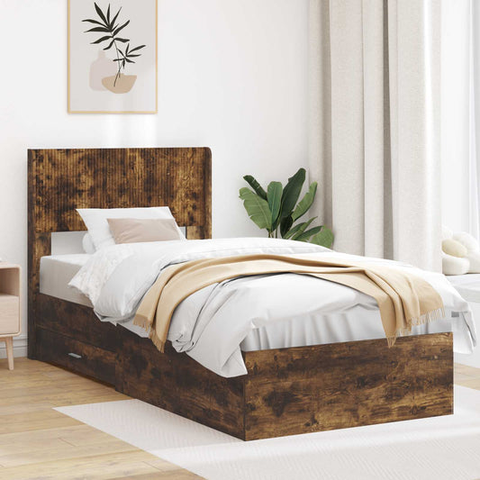 Struttura del letto con stoccaggio e testata Rovere Fumo | homemem39