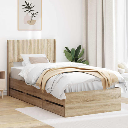 Struttura del letto con stoccaggio e testata Rovere Sonoma | homemem39