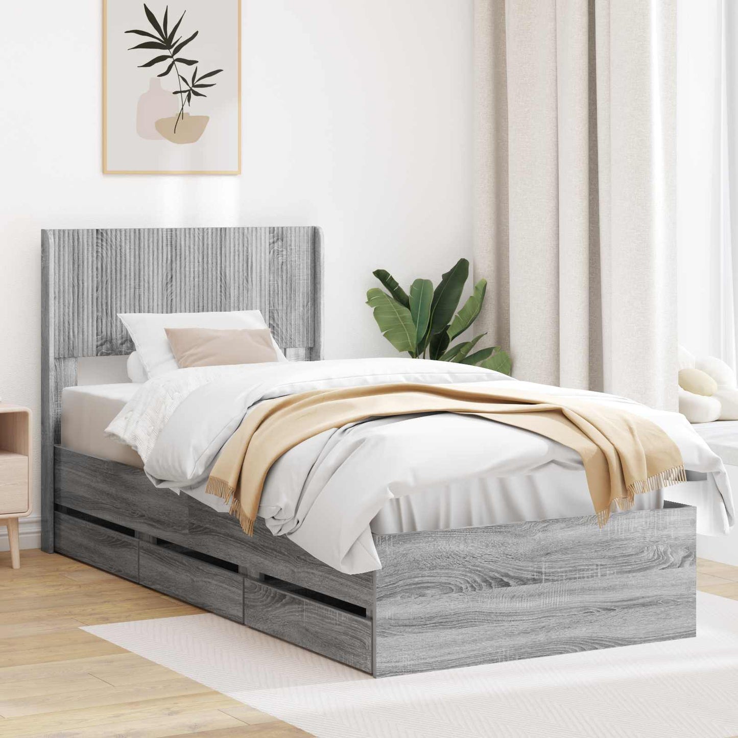 Struttura del letto con stoccaggio e testata Sonoma grigio | homemem39