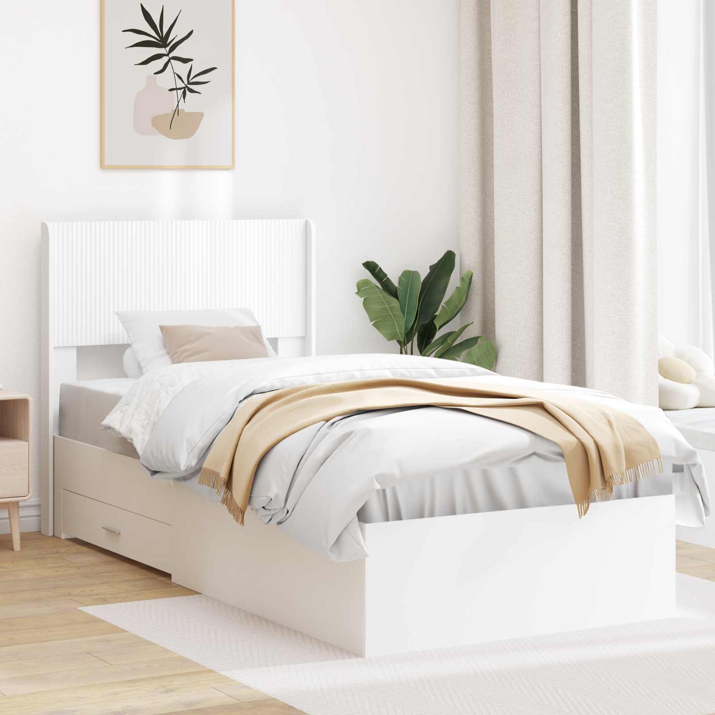 Struttura del letto con stoccaggio e testata Bianco 90 x 190 cm | homemem39