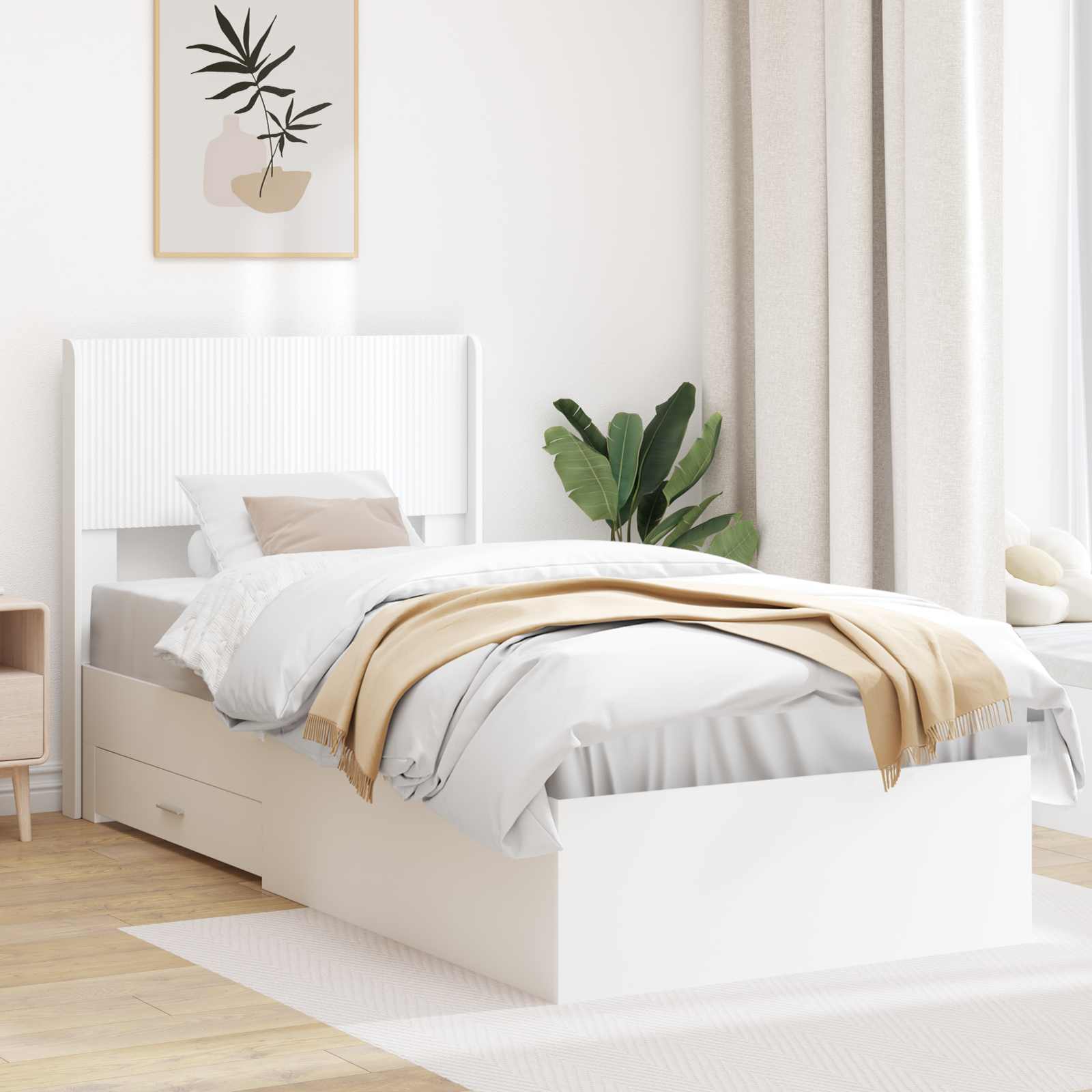 Struttura del letto con stoccaggio e testata Bianco 90 x 190 cm | homemem39