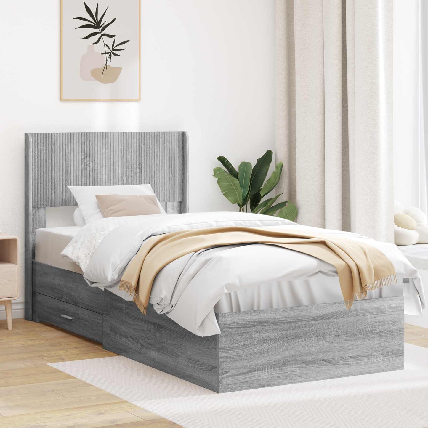 Struttura del letto con stoccaggio e testata Sonoma grigio | homemem39
