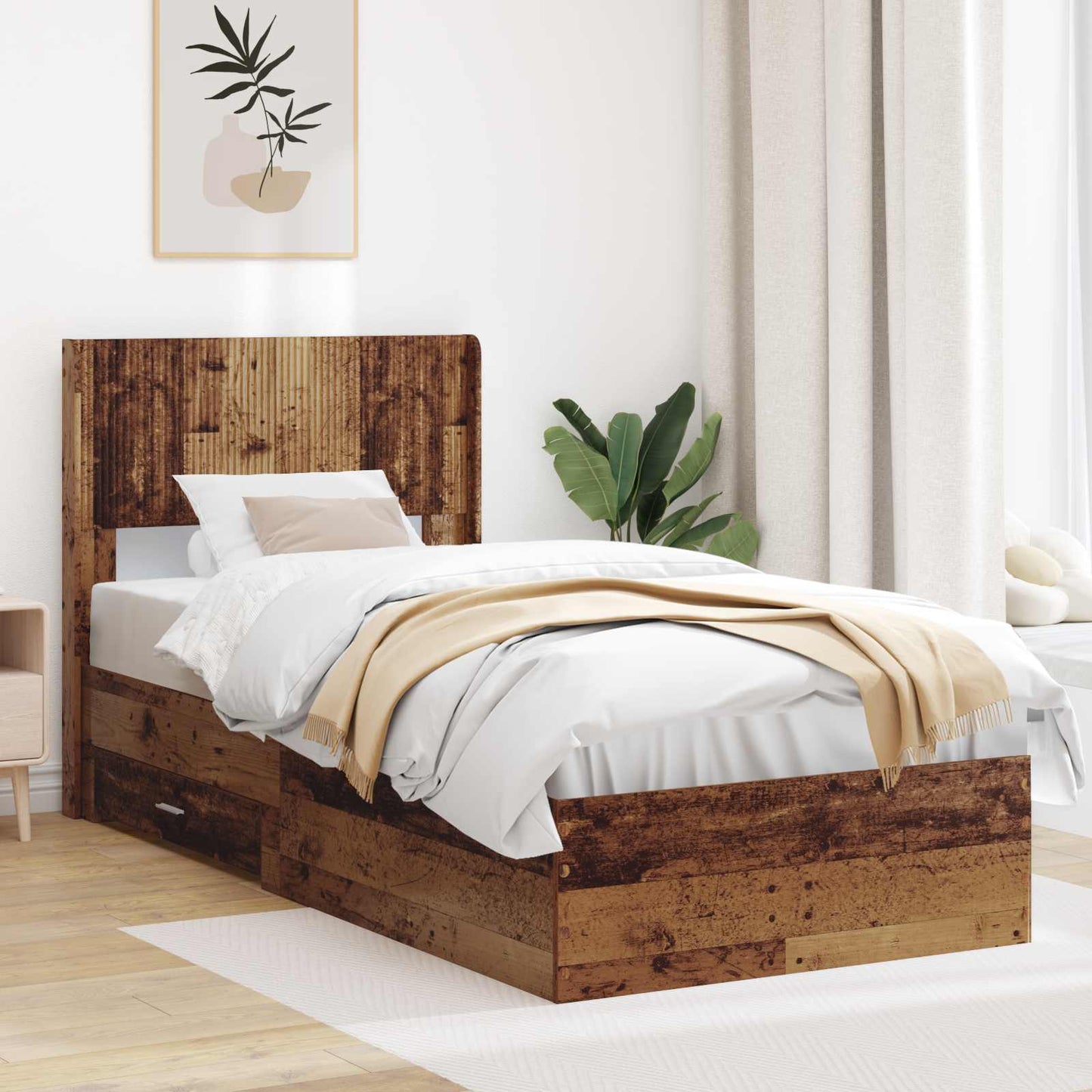 Struttura del letto con stoccaggio e testata Legno antico | homemem39