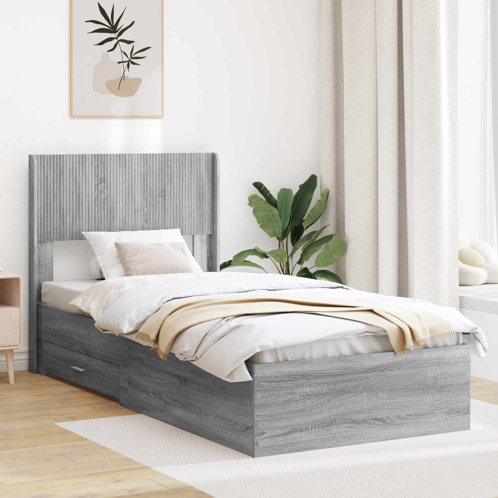 Struttura del letto con stoccaggio e testata Sonoma grigio | homemem39
