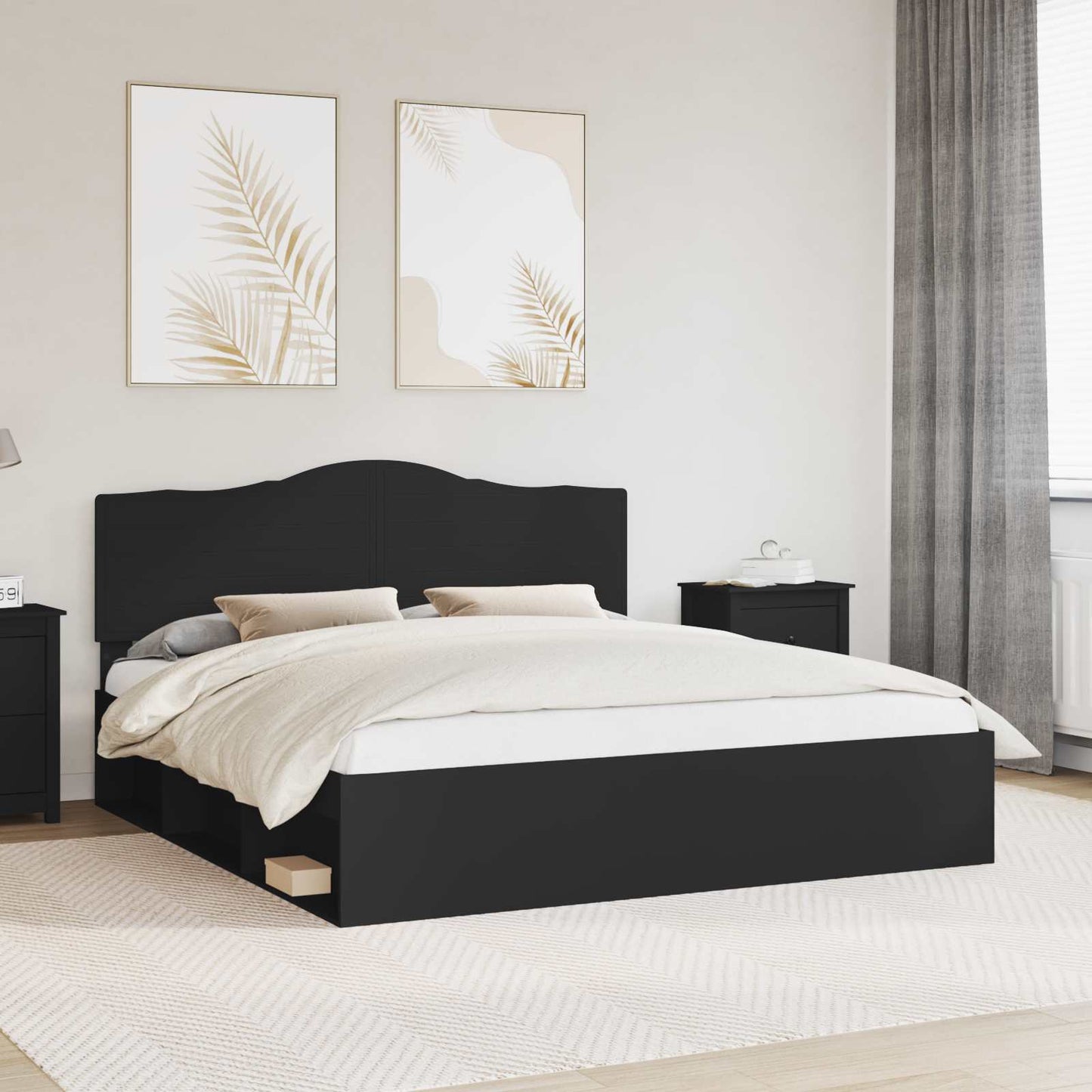 Struttura del letto Nero 200 x 200 cm Pino massello | homemem39