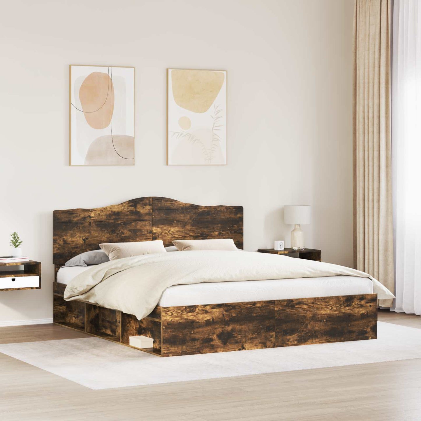Struttura del letto Rovere fumé 200 x 200 cm Pino massello | homemem39