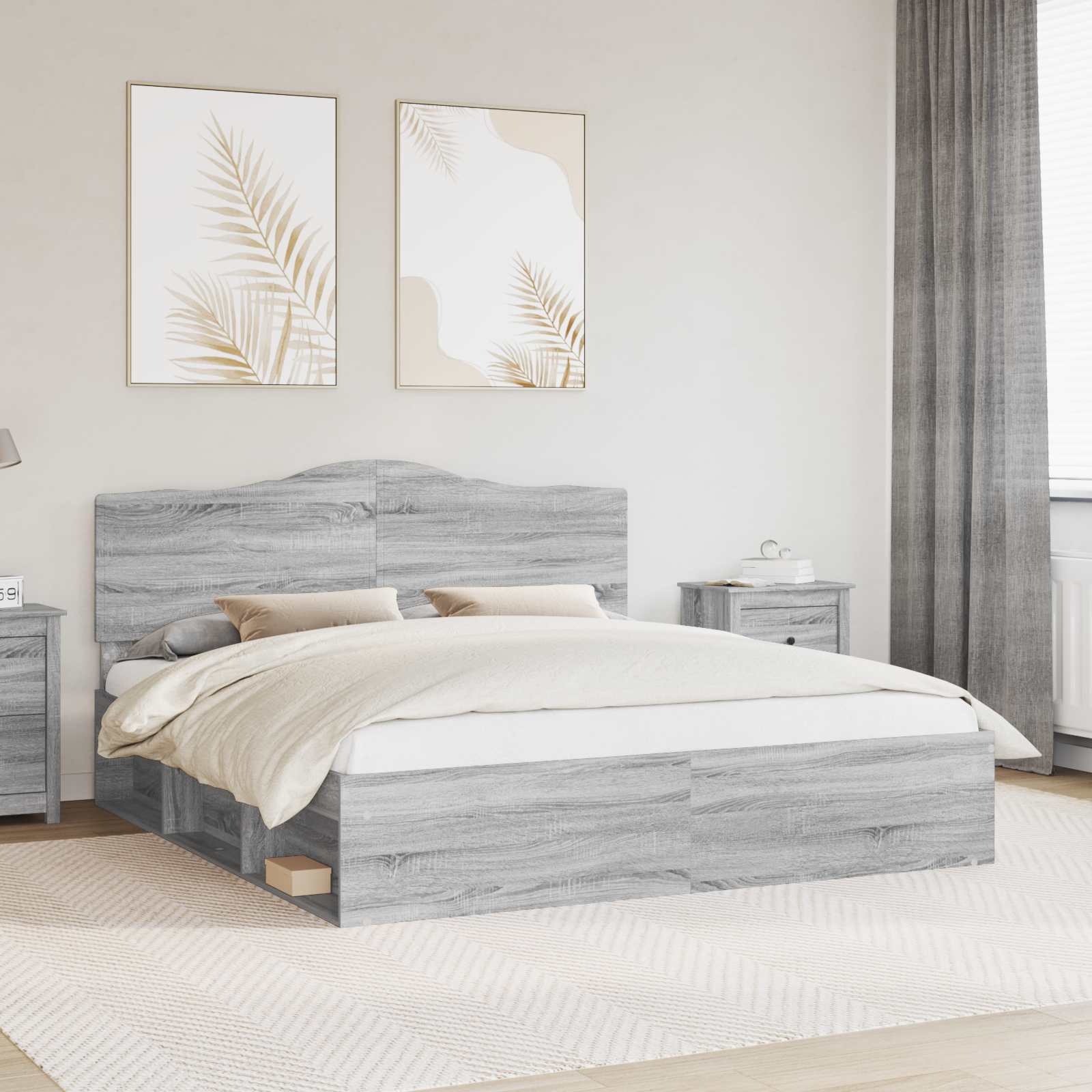 Struttura del letto Grigio Sonoma 200 x 200 cm Pino massello | homemem39