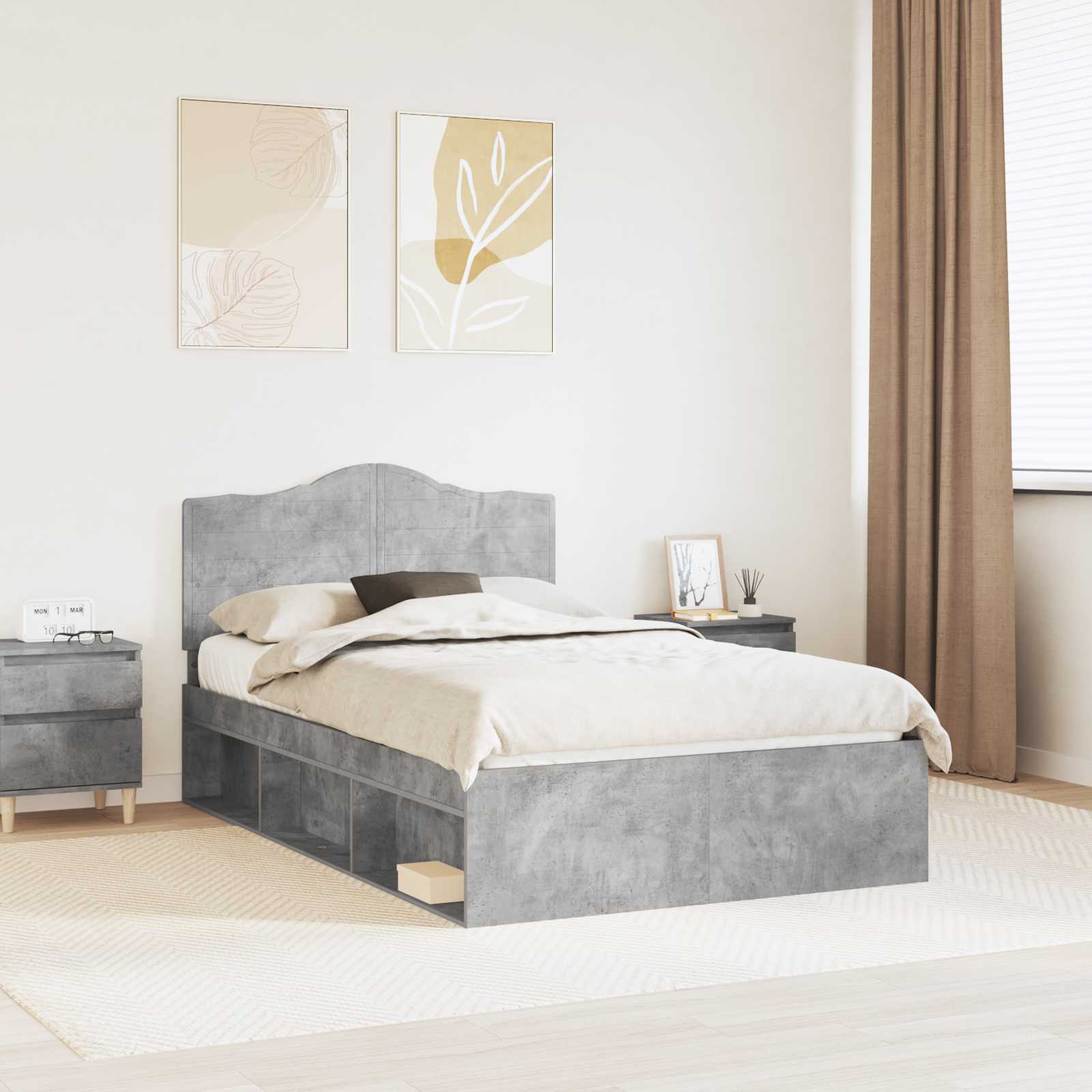 Struttura del letto Grigio Concretè 135 x 190 cm Pino massello | homemem39