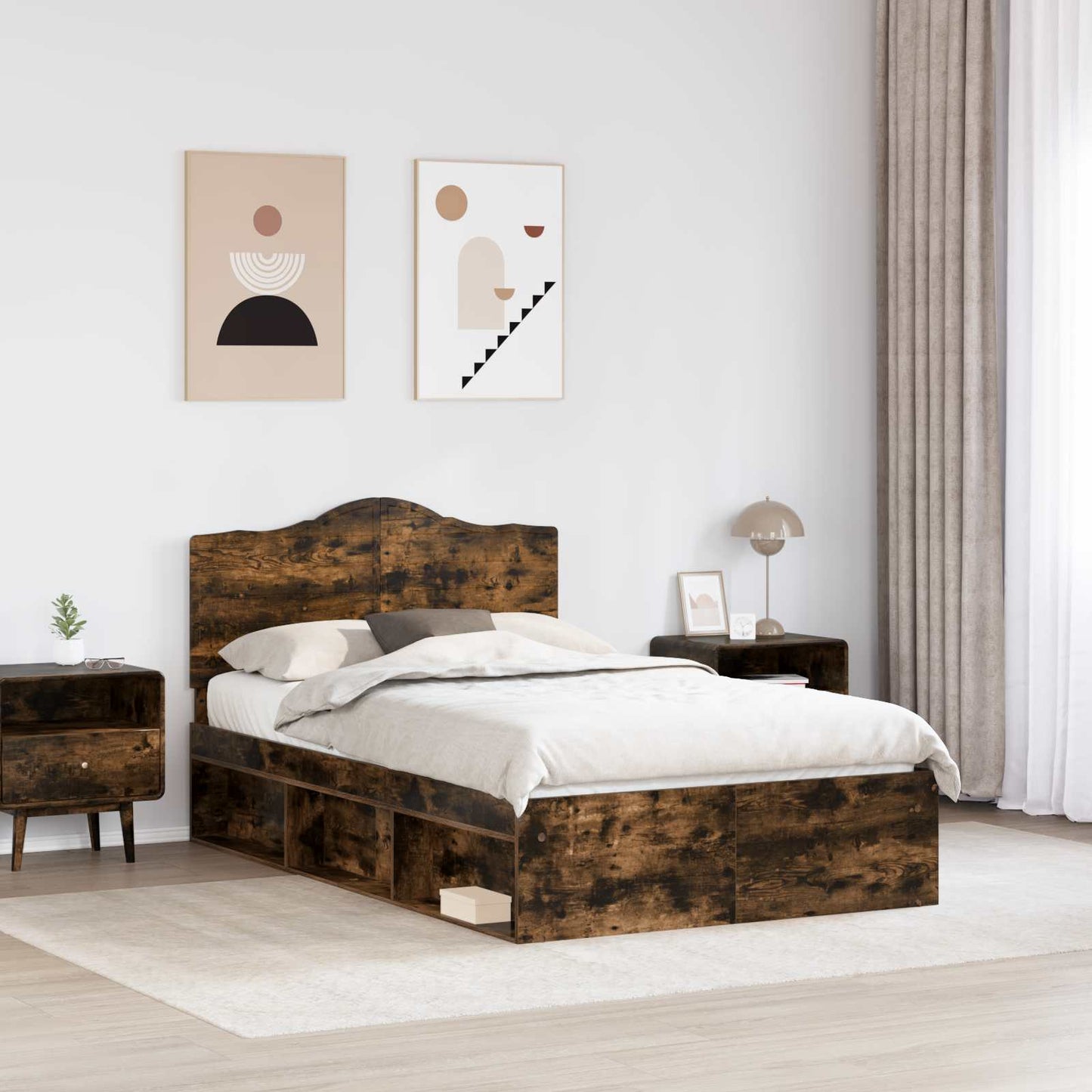 Struttura del letto Rovere fumé 135 x 190 cm Pino massello | homemem39
