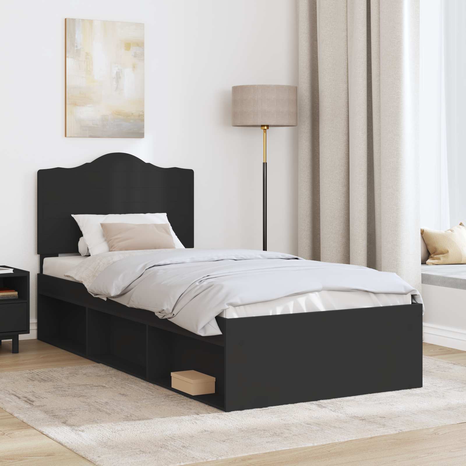 Struttura del letto con testiera Nero 90 x 190 cm Pino massello | homemem39