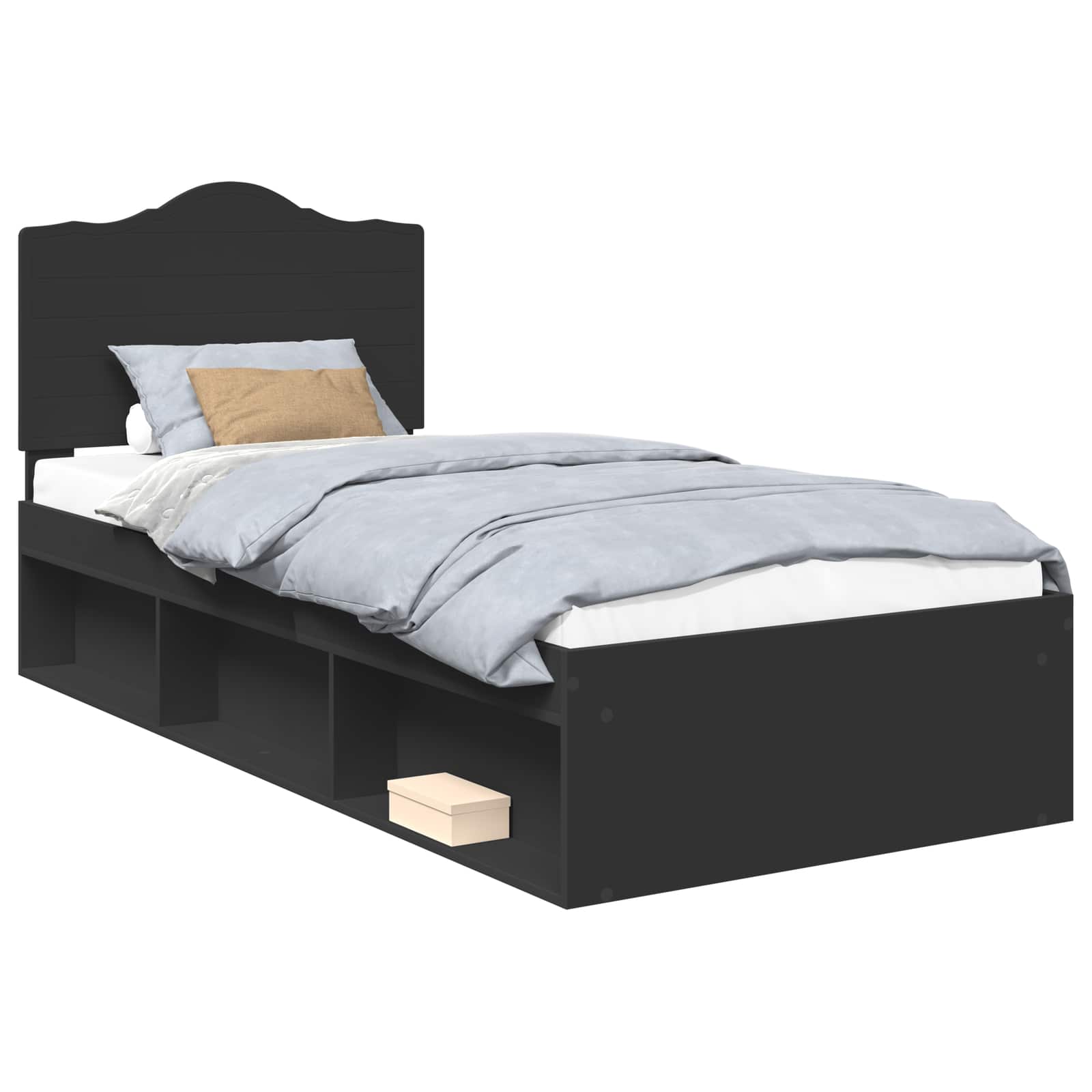 Struttura del letto con testiera Nero 90 x 190 cm Pino massello | homemem39