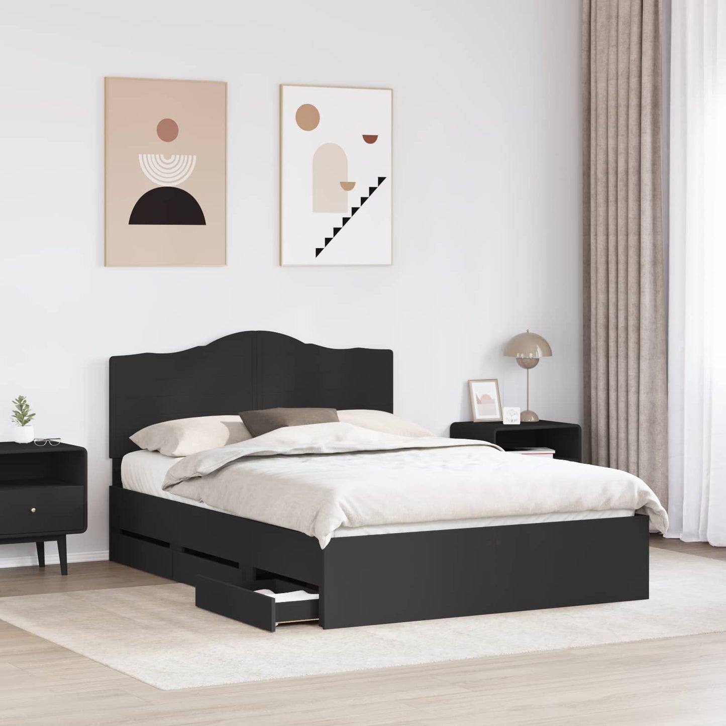 Struttura del letto Nero 150 x 200 cm Legno Ingegnerizzato