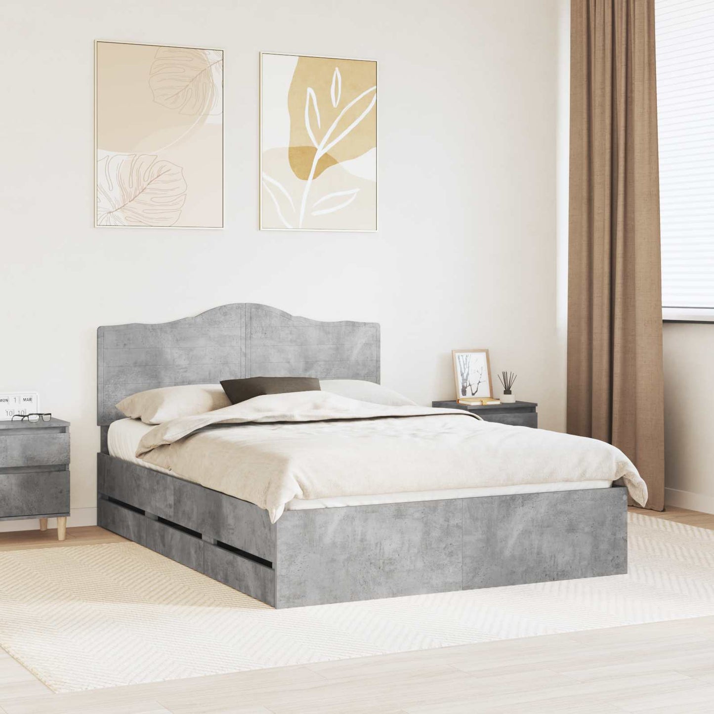 Struttura del letto con cassetto Grigio Cemento 140 x 200 cm