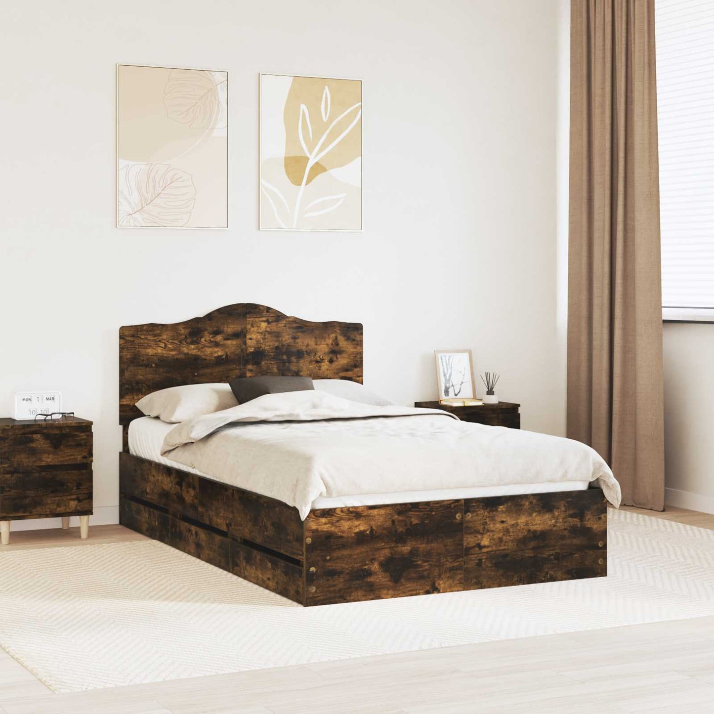 Struttura del letto con cassetto Rovere fumé 120 x 190 cm