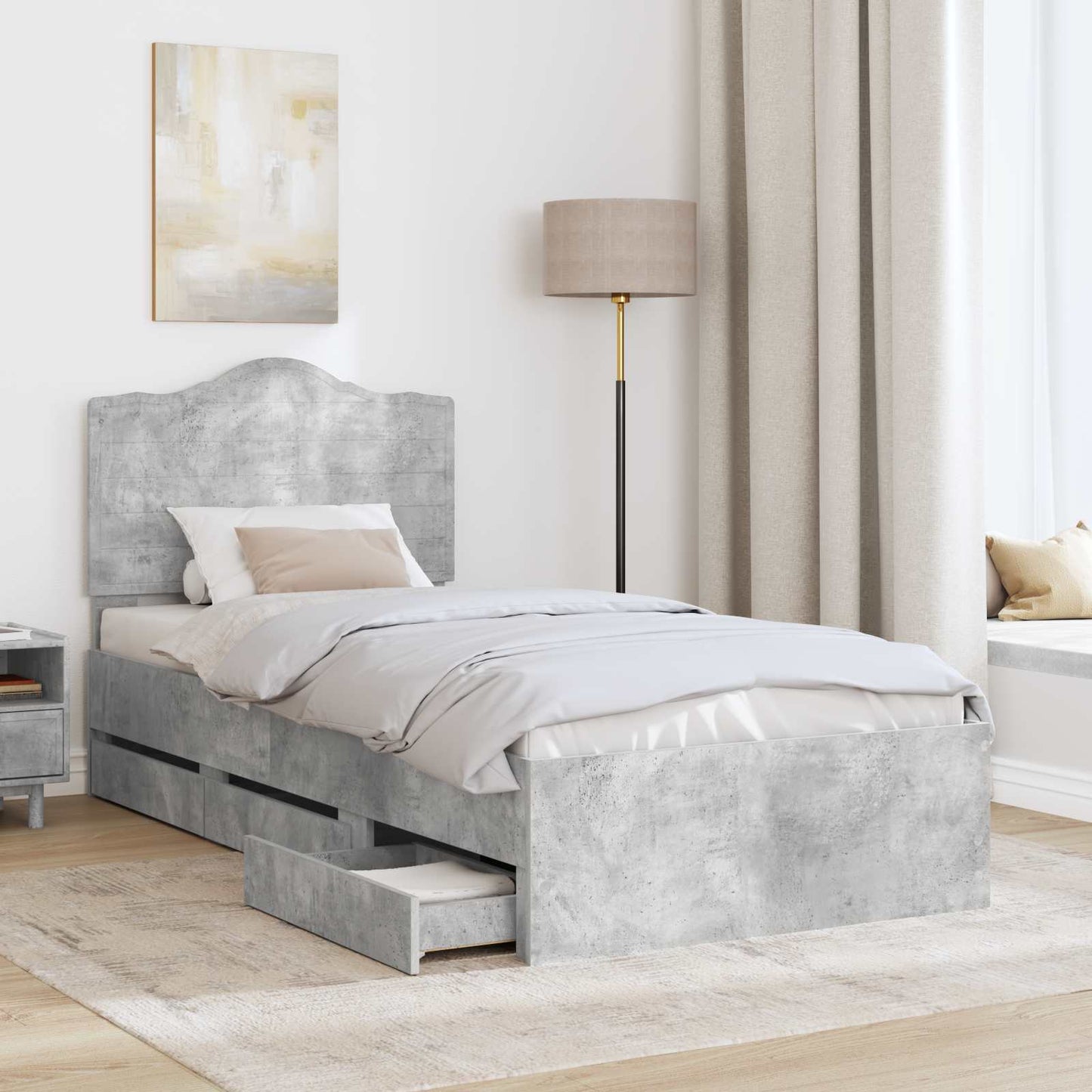 Struttura del letto con cassetto Grigio Cemento 90 x 200 cm