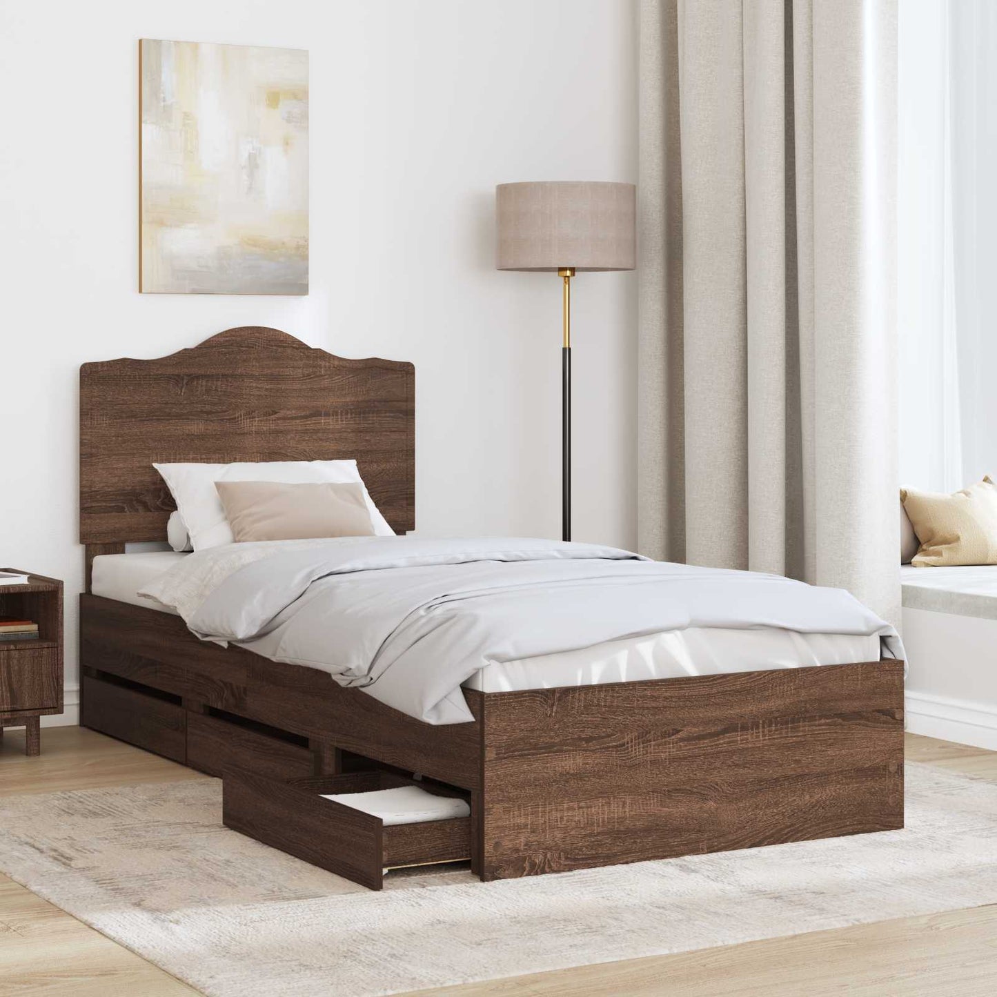 Struttura del letto con cassetto Rovere Marrone 90 x 190 cm