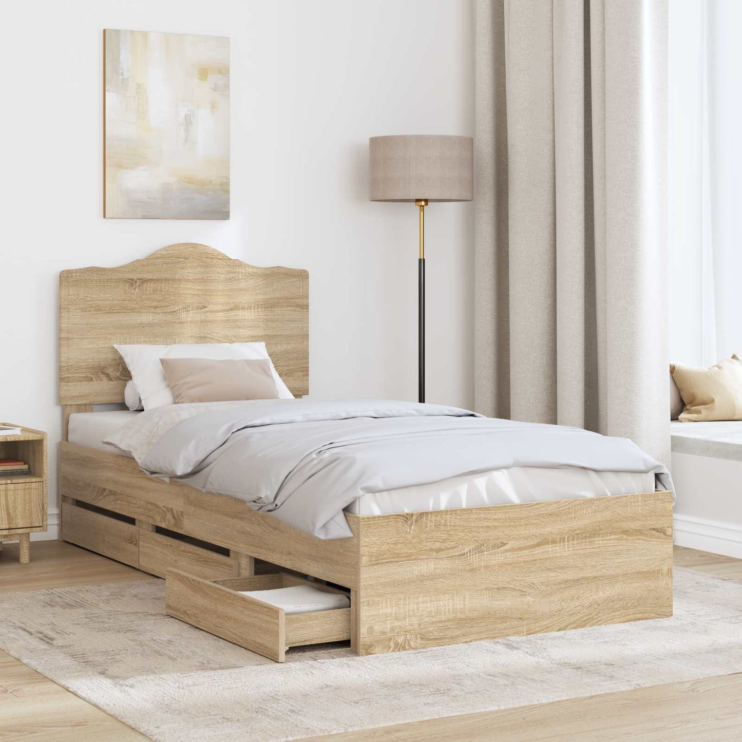Struttura del letto con cassetto Rovere Sonoma 75 x 190 cm