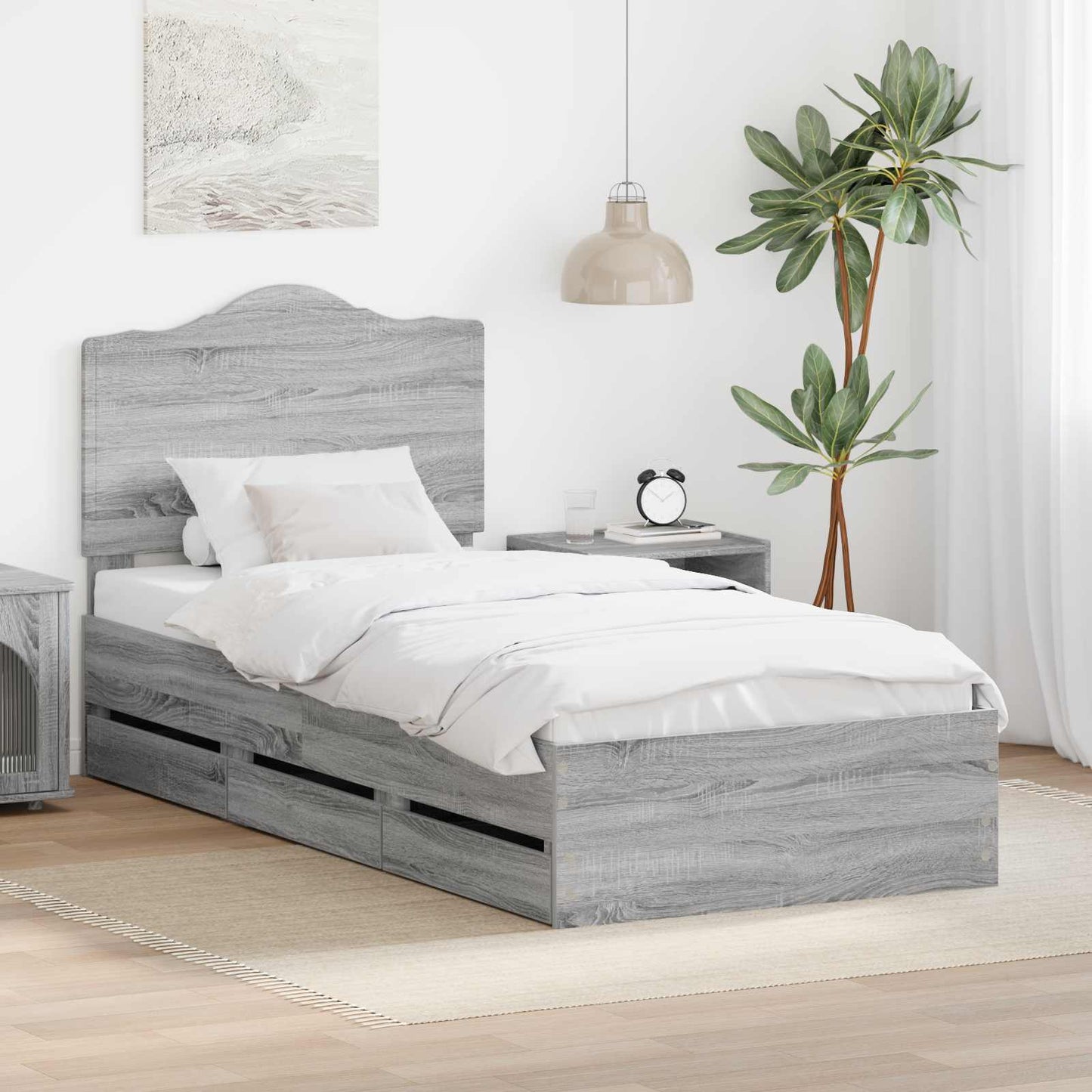 Struttura del letto con cassetto Sonoma grigia 75 x 190 cm