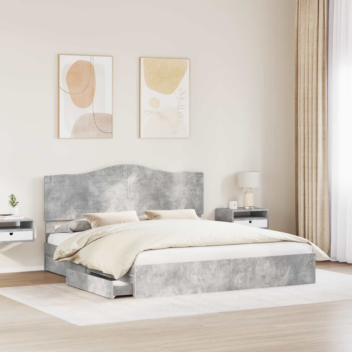 Letto con Contenitore con testiera Grigio cemento 200 x 200 cm | homemem39