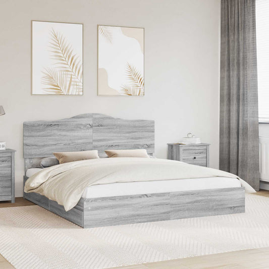 Letto con Contenitore con testiera Grigio Sonoma 200 x 200 cm | homemem39