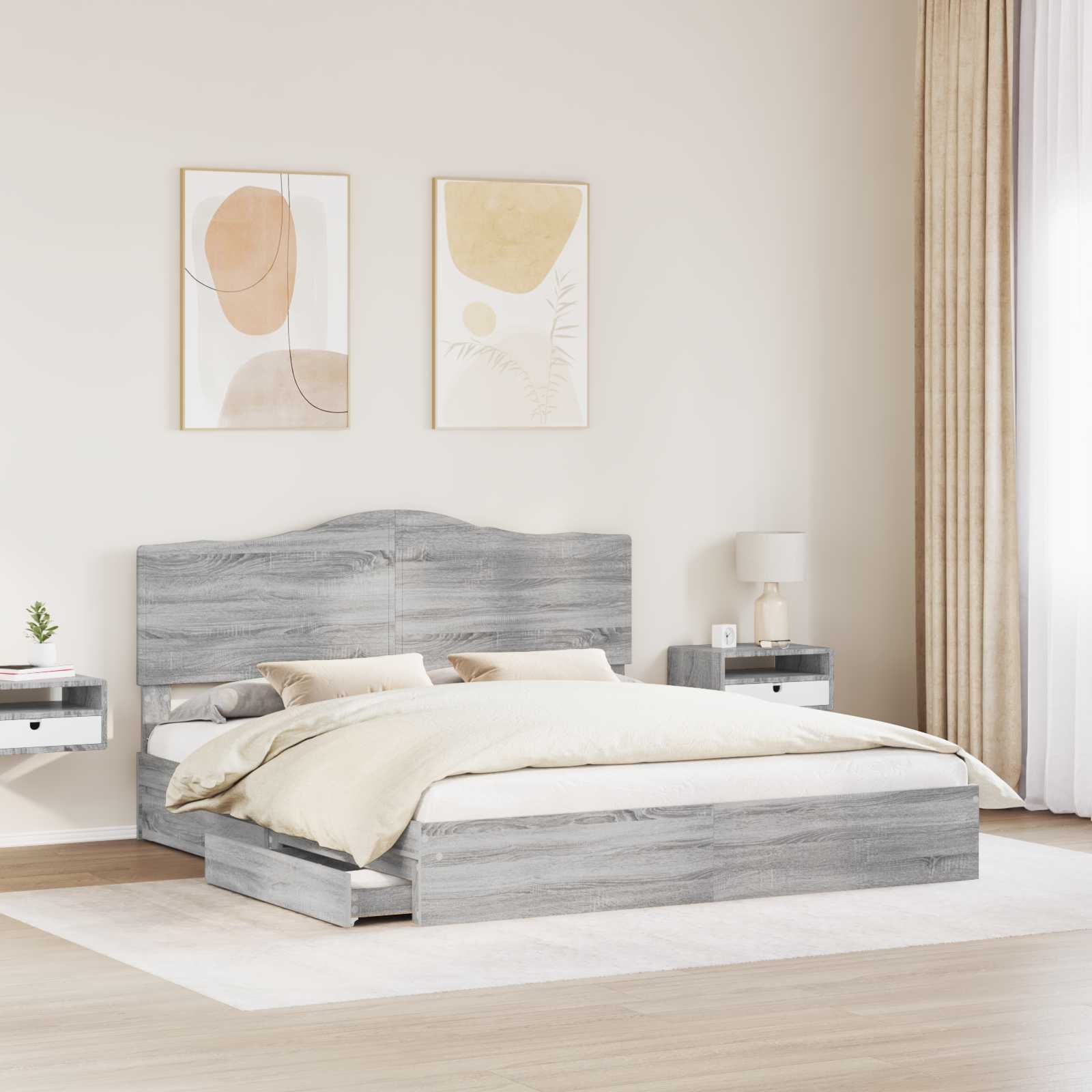 Letto con Contenitore con testiera Grigio Sonoma 200 x 200 cm | homemem39