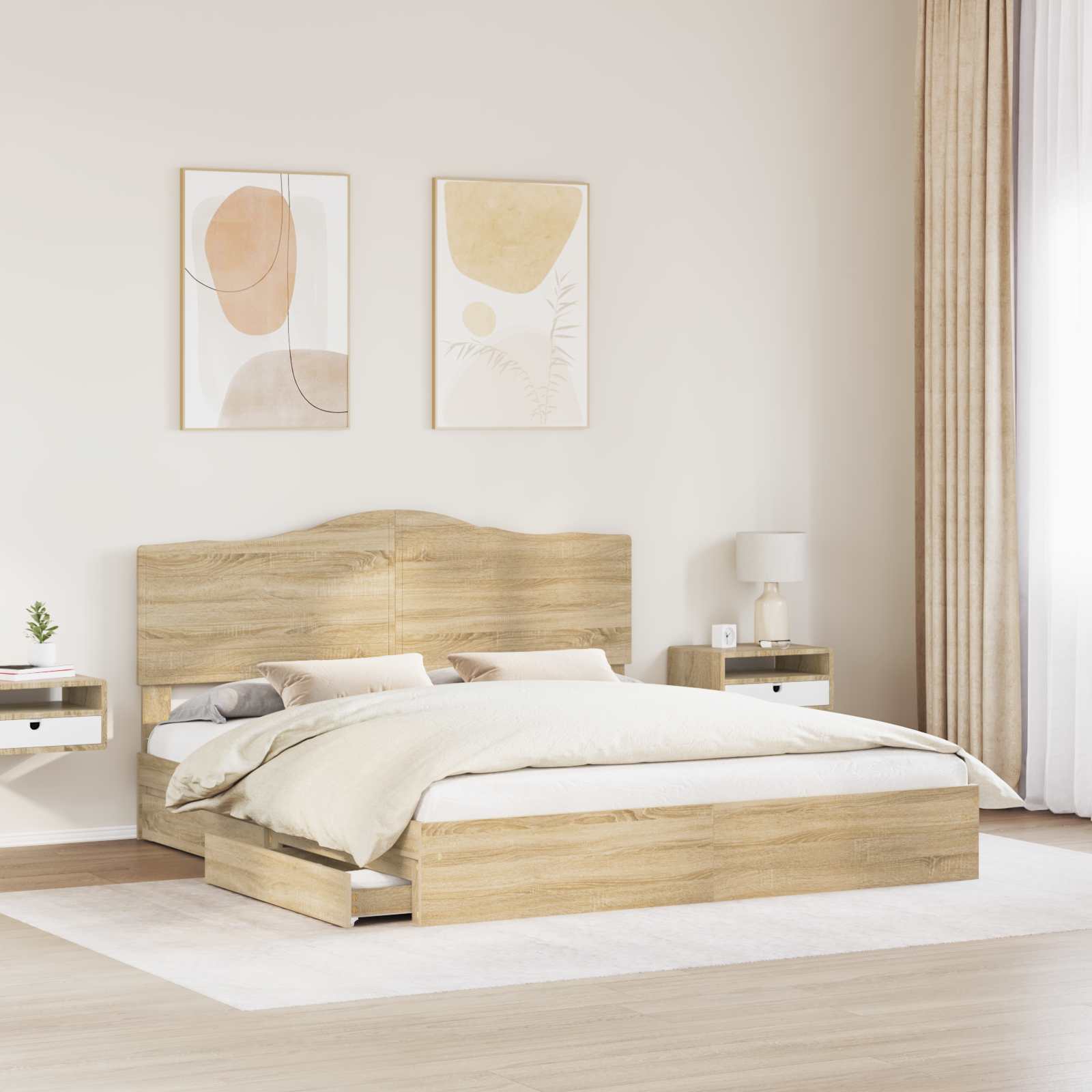 Letto con Contenitore con testiera Rovere Sonoma 180 x 200 cm | homemem39